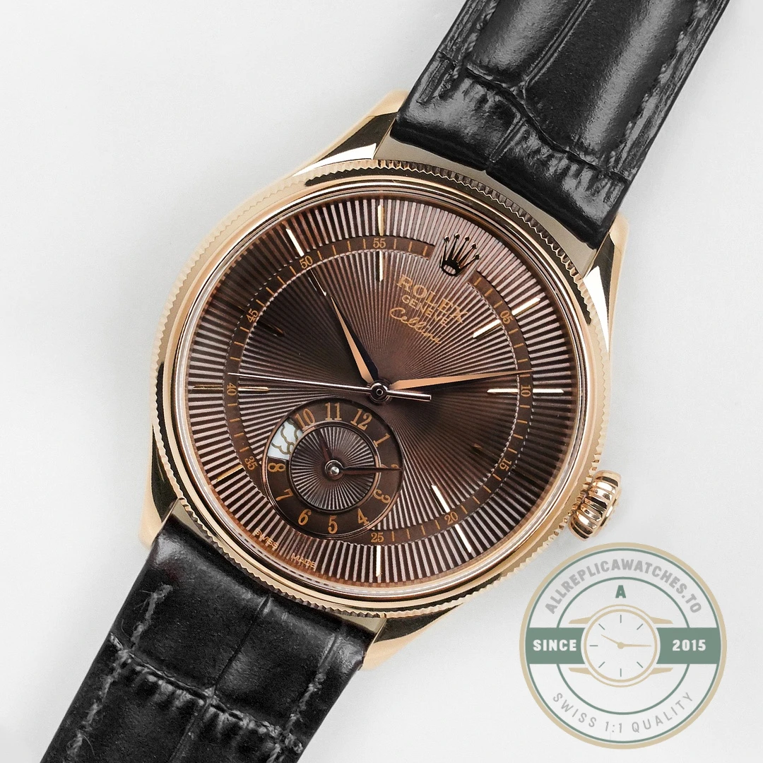 Replica Rolex Cellini Dual Time Rose Gold 50525.015 Brown Dial - Top-Tier Swiss Replica Watch