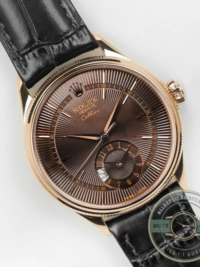 Replica Rolex Cellini Dual Time Rose Gold 50525.015 Brown Dial - Top-Tier Swiss Replica Watch
