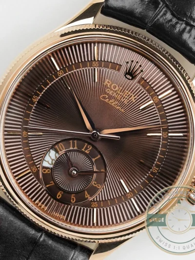 Replica Rolex Cellini Dual Time Rose Gold 50525.015 Brown Dial - Factory Super Clone Watch