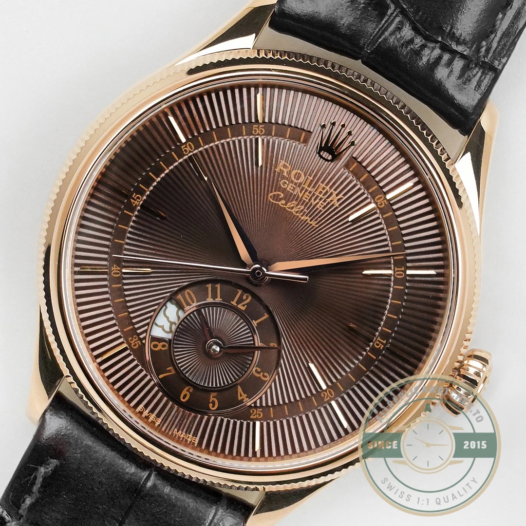 Replica Rolex Cellini Dual Time Rose Gold 50525.015 Brown Dial - Factory Super Clone Watch