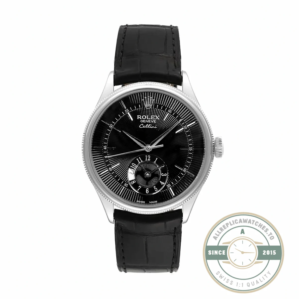 Replica Rolex Cellini Dual Time White Gold 50529 Black Dial 39mm - Top-Tier Swiss Replica Watch