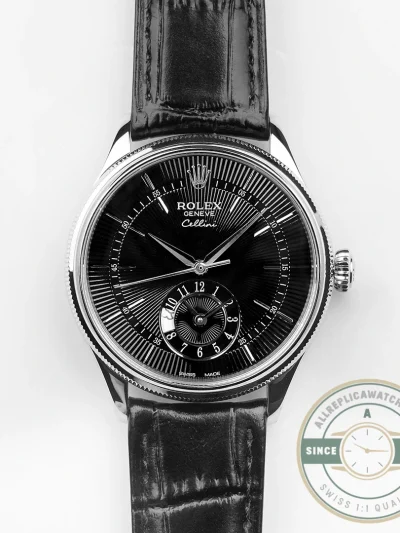 Replica Rolex Cellini Dual Time White Gold 50529 Black Dial 39mm - 1:1 Swiss Replica Watch