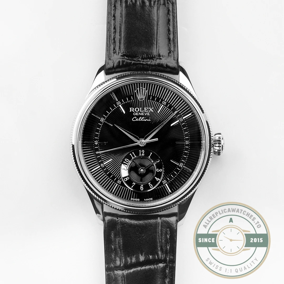 Replica Rolex Cellini Dual Time White Gold 50529 Black Dial 39mm - 1:1 Swiss Replica Watch