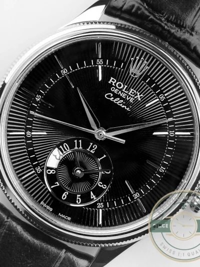 Replica Rolex Cellini Dual Time White Gold 50529 Black Dial 39mm - Affordable Super Clone Watch
