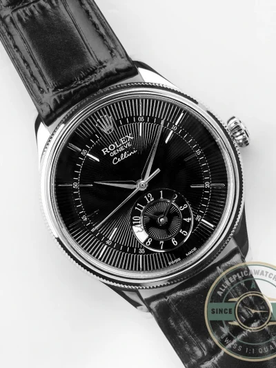 Replica Rolex Cellini Dual Time White Gold 50529 Black Dial 39mm - Luxury Replica Watch