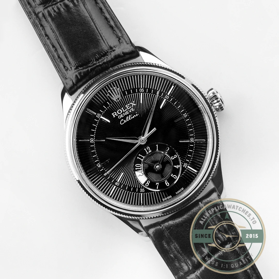 Replica Rolex Cellini Dual Time White Gold 50529 Black Dial 39mm - Luxury Replica Watch