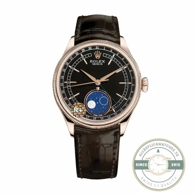 Replica Rolex Cellini Moonphase Rose Gold 50535 39mm Black Dial - Premium Super Clone Watch