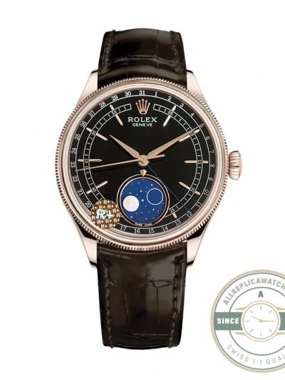 Replica Rolex Cellini Moonphase Rose Gold 50535 39mm Black Dial - Premium Super Clone Watch