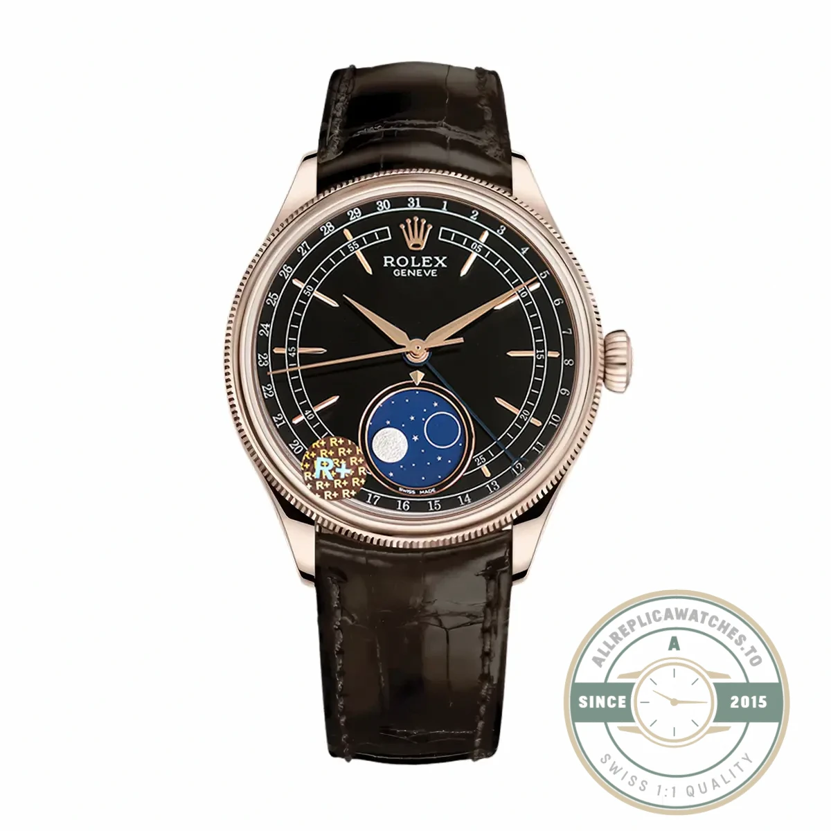 Replica Rolex Cellini Moonphase Rose Gold 50535 39mm Black Dial - Premium Super Clone Watch