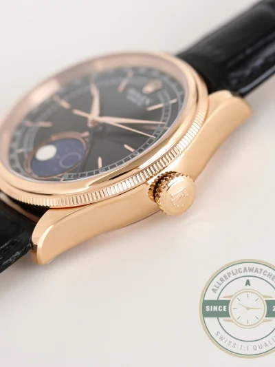 Replica Rolex Cellini Moonphase Rose Gold 50535 39mm Black Dial - 1:1 Swiss Replica Watch