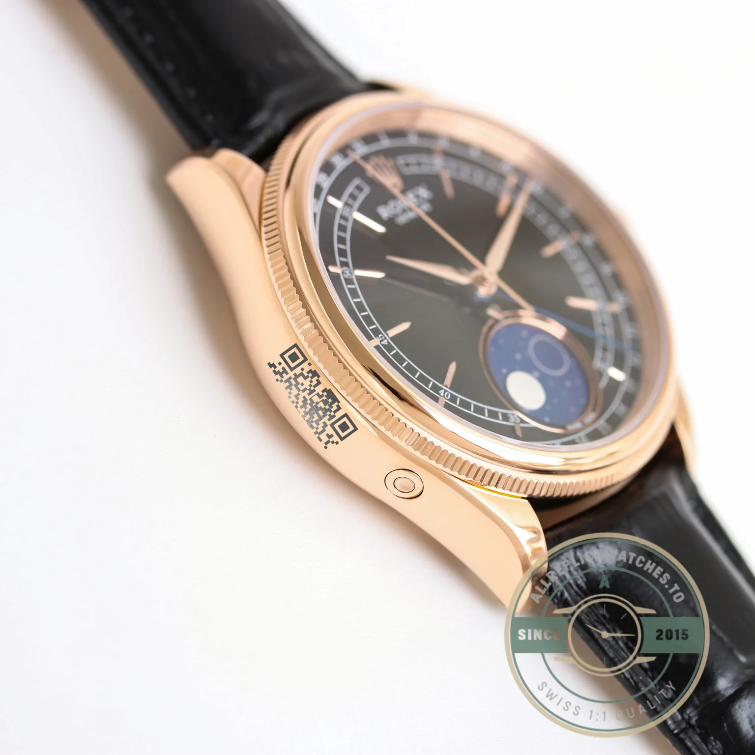 Replica Rolex Cellini Moonphase Rose Gold 50535 39mm Black Dial - Luxury Replica Watch