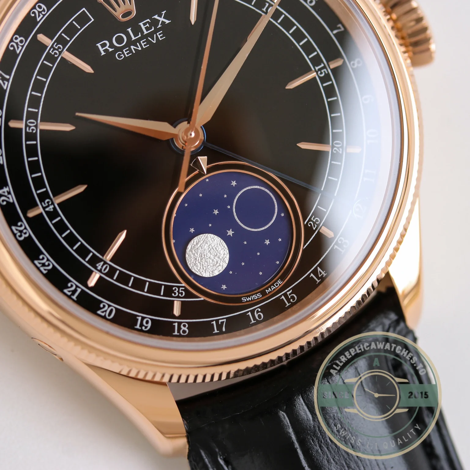 Replica Rolex Cellini Moonphase Rose Gold 50535 39mm Black Dial - Affordable Luxury Replica Timepiece