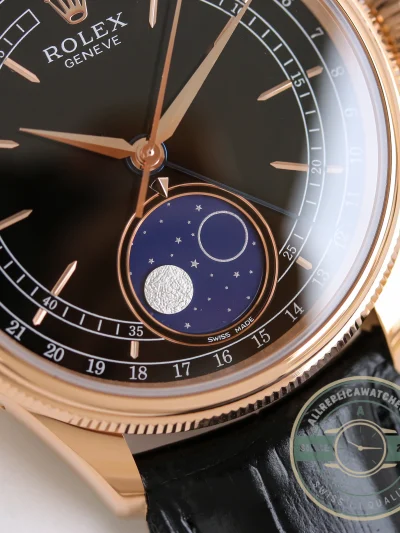 Replica Rolex Cellini Moonphase Rose Gold 50535 39mm Black Dial - Affordable Luxury Replica Timepiece
