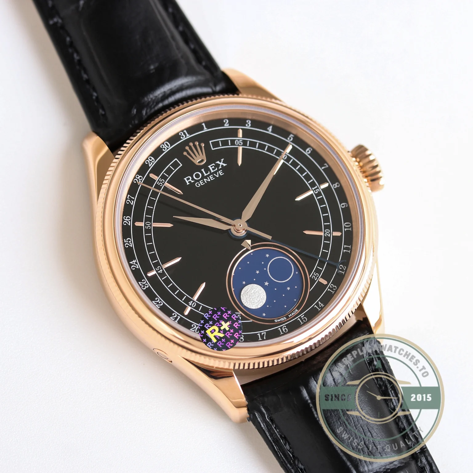 Replica Rolex Cellini Moonphase Rose Gold 50535 39mm Black Dial - Affordable Super Clone Watch