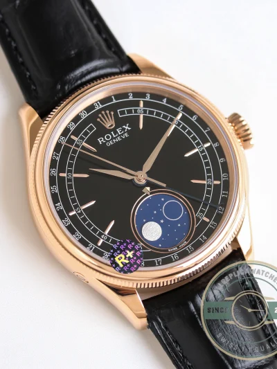 Replica Rolex Cellini Moonphase Rose Gold 50535 39mm Black Dial - Affordable Super Clone Watch