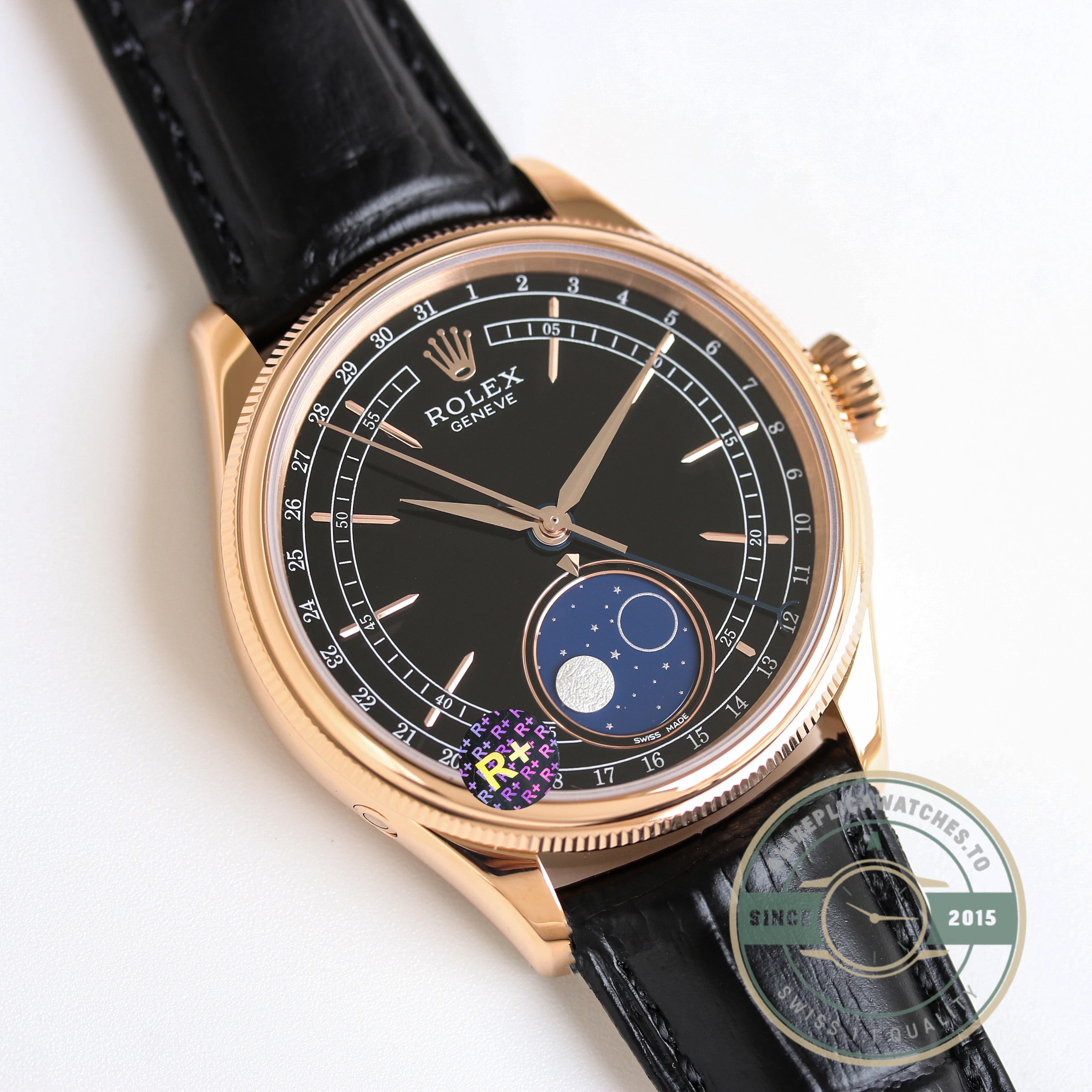 Replica Rolex Cellini Moonphase Rose Gold 50535 39mm Black Dial - Affordable Super Clone Watch