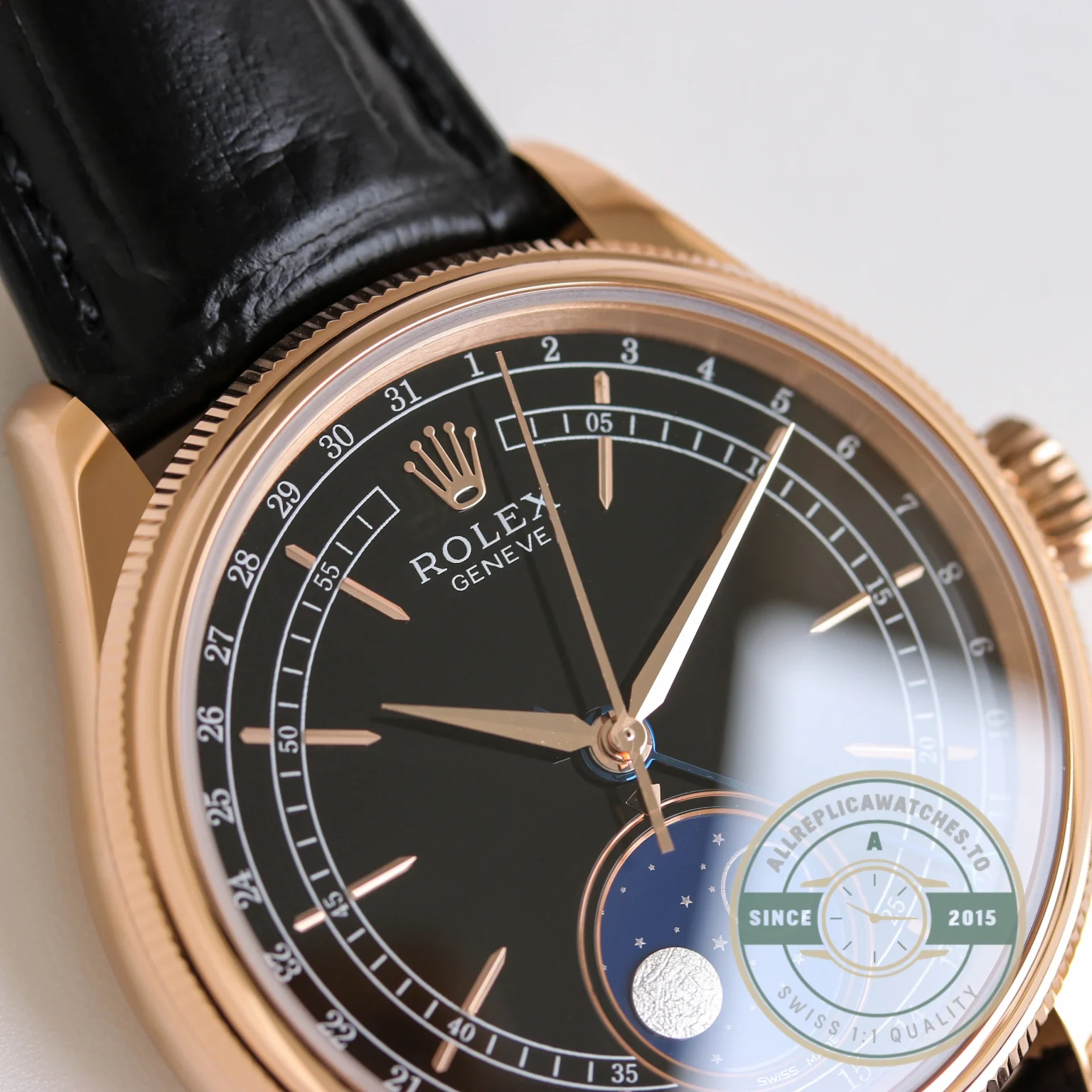 Replica Rolex Cellini Moonphase Rose Gold 50535 39mm Black Dial - Luxury Replica Watch