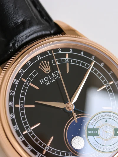 Replica Rolex Cellini Moonphase Rose Gold 50535 39mm Black Dial - Luxury Replica Watch