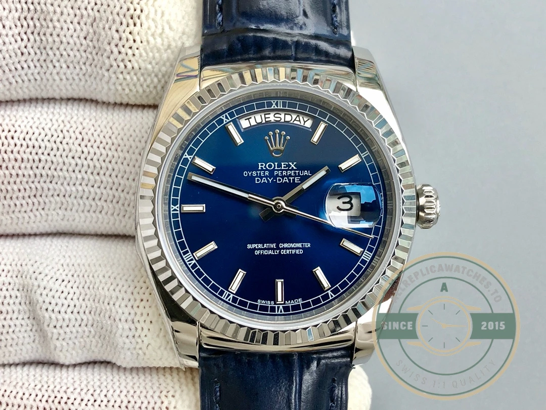 Replica Rolex Day-Date 36mm Blue Dial 118139HR - Premium Super Clone Watch