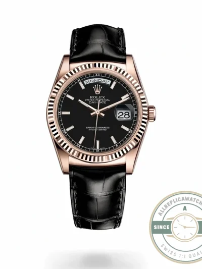Replica Rolex Day-Date 36mm Rose Gold Black Dial 118135CH - Luxury Replica Watch