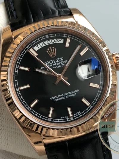 Replica Rolex Day-Date 36mm Rose Gold Black Dial 118135CH - High-Grade Replica Watch