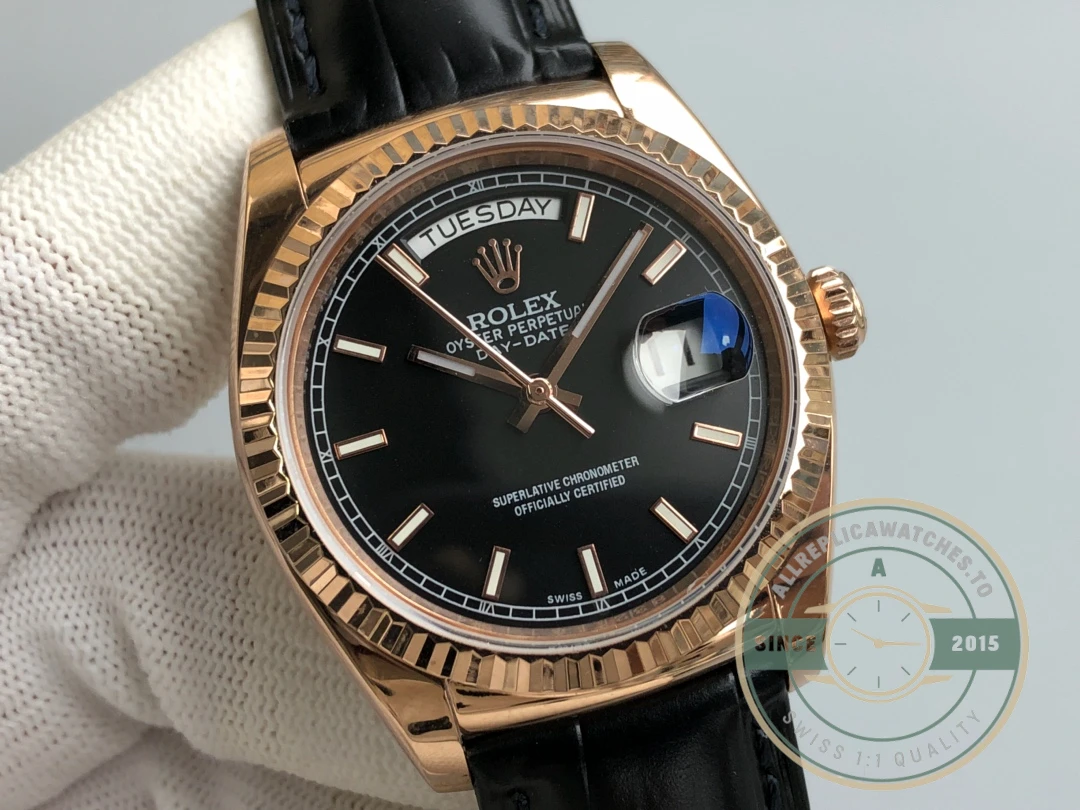 Replica Rolex Day-Date 36mm Rose Gold Black Dial 118135CH - High-Grade Replica Watch