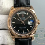 Replica Rolex Day-Date 36mm Rose Gold Black Dial 118135CH - Swiss Movement Replica Watch