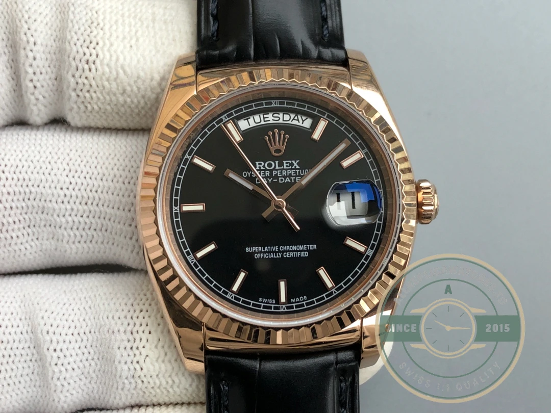 Replica Rolex Day-Date 36mm Rose Gold Black Dial 118135CH - Swiss Movement Replica Watch