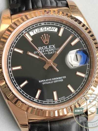 Replica Rolex Day-Date 36mm Rose Gold Black Dial 118135CH - Luxury Replica Watch