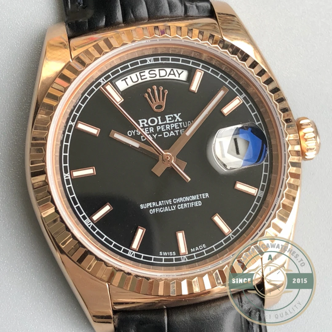 Replica Rolex Day-Date 36mm Rose Gold Black Dial 118135CH - Luxury Replica Watch
