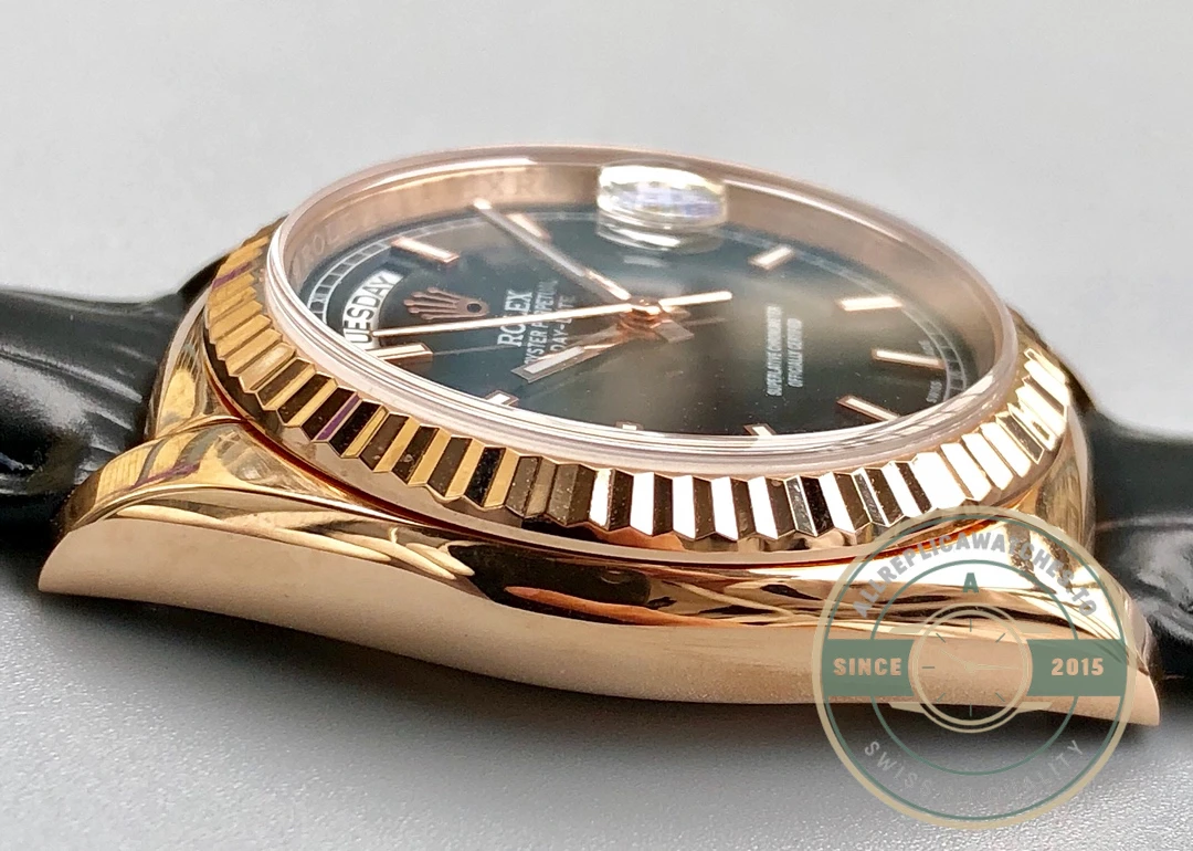 Replica Rolex Day-Date 36mm Rose Gold Black Dial 118135CH - 1:1 Swiss Replica Watch