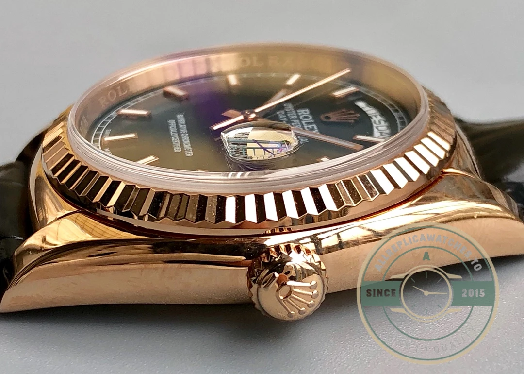 Replica Rolex Day-Date 36mm Rose Gold Black Dial 118135CH - Swiss Movement Replica Watch
