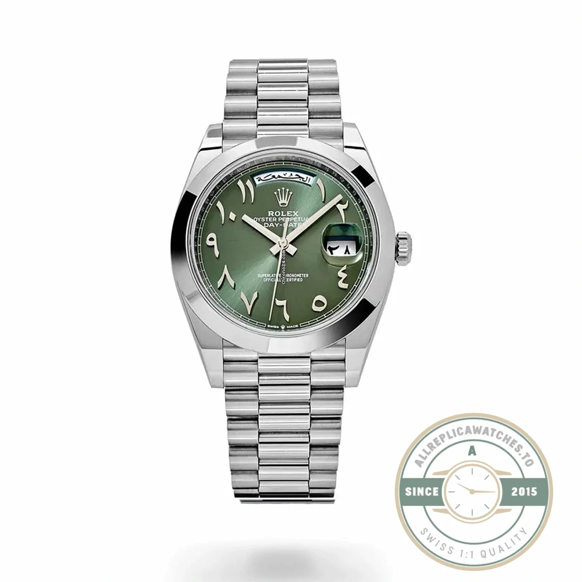 Replica Rolex Day-Date 40mm 228206 Olive Green Arabic Dial - Swiss-Made Clone Watch
