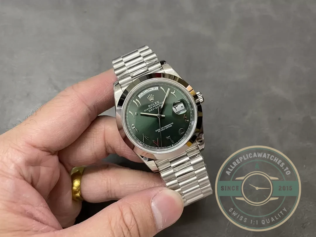 Replica Rolex Day-Date 40mm 228206 Olive Green Arabic Dial - Budget Luxury Replica Watch