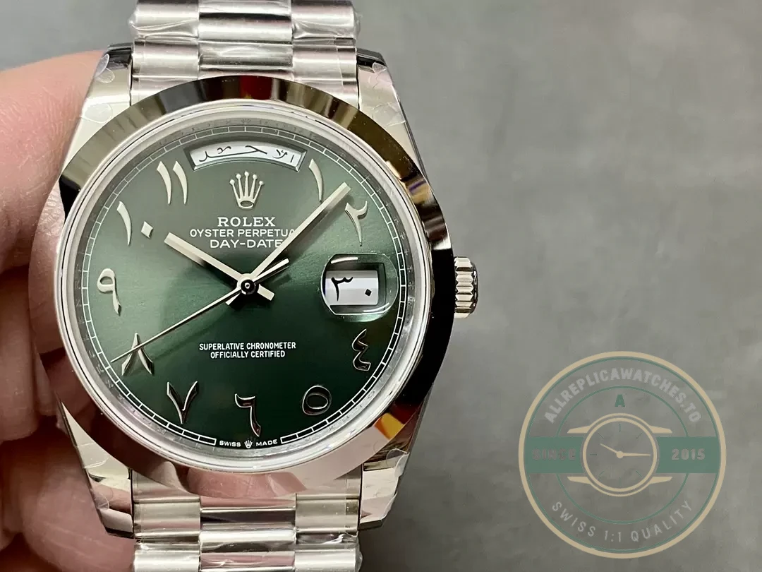 Replica Rolex Day-Date 40mm 228206 Olive Green Arabic Dial - High-Grade Replica Watch