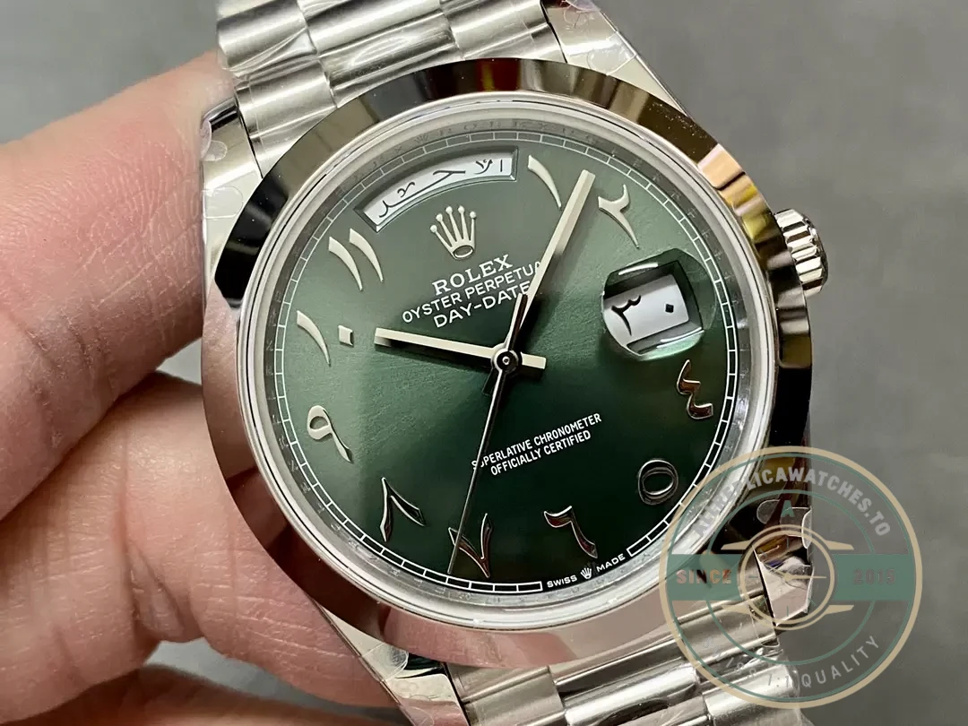 Replica Rolex Day-Date 40mm 228206 Olive Green Arabic Dial - Swiss-Made Clone Watch