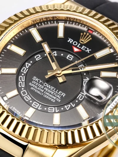 Replica Rolex Sky-Dweller 18K Yellow Gold 336238 Black Dial - 1:1 Swiss Replica Watch