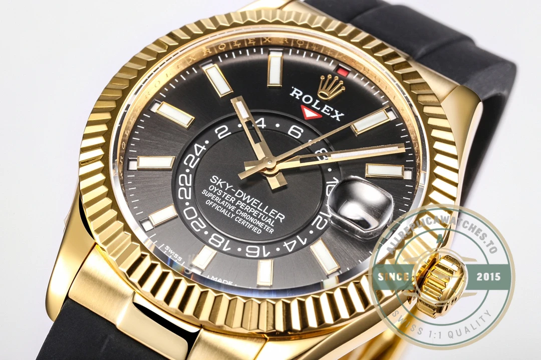 Replica Rolex Sky-Dweller 18K Yellow Gold 336238 Black Dial - 1:1 Swiss Replica Watch