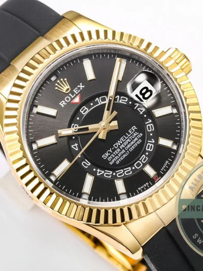 Replica Rolex Sky-Dweller 18K Yellow Gold 336238 Black Dial - Factory Super Clone Watch