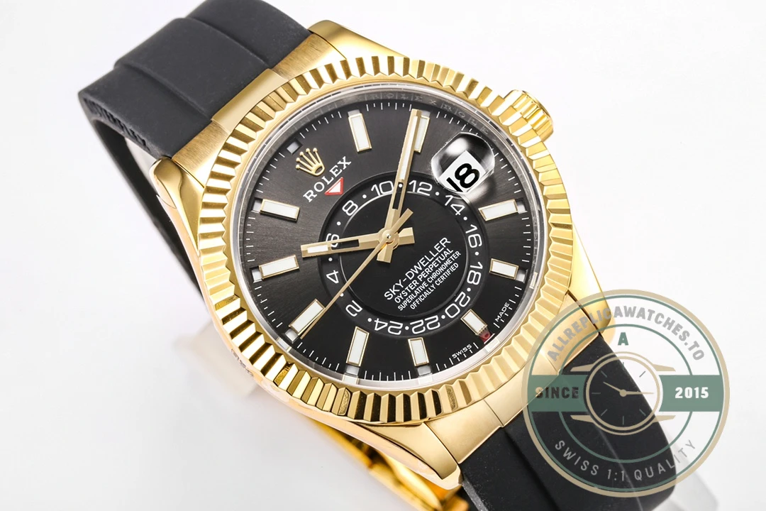 Replica Rolex Sky-Dweller 18K Yellow Gold 336238 Black Dial - Factory Super Clone Watch