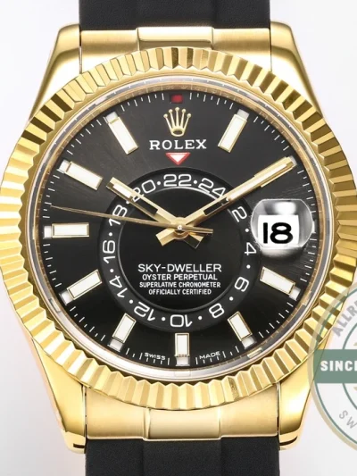 Replica Rolex Sky-Dweller 18K Yellow Gold 336238 Black Dial - Luxury Replica Watch