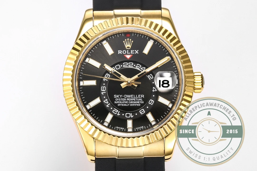 Replica Rolex Sky-Dweller 18K Yellow Gold 336238 Black Dial - Luxury Replica Watch