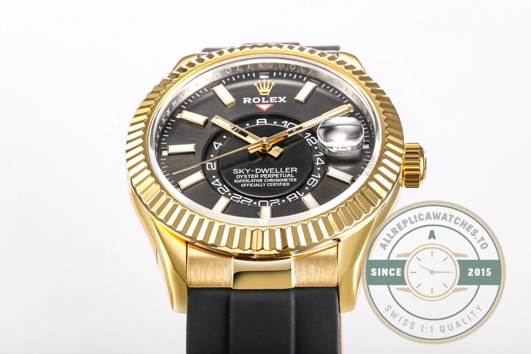 Replica Rolex Sky-Dweller 18K Yellow Gold 336238 Black Dial - Swiss-Made Clone Watch