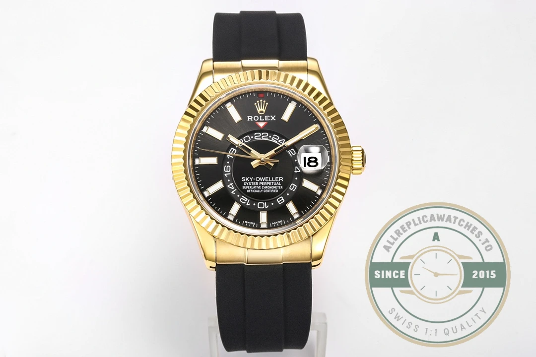 Replica Rolex Sky-Dweller 18K Yellow Gold 336238 Black Dial - Top-Tier Swiss Replica Watch