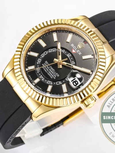 Replica Rolex Sky-Dweller 18K Yellow Gold 336238 Black Dial - Luxury Replica Watch