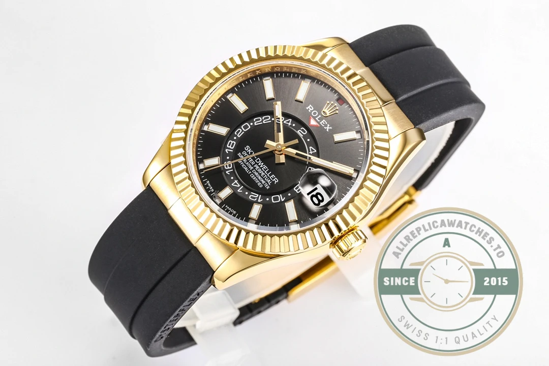 Replica Rolex Sky-Dweller 18K Yellow Gold 336238 Black Dial - Luxury Replica Watch