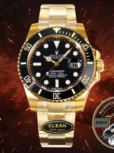 Replica Rolex Submariner 40 mm Yellow Gold 116618LN Black Dial - Swiss-Made Clone Watch