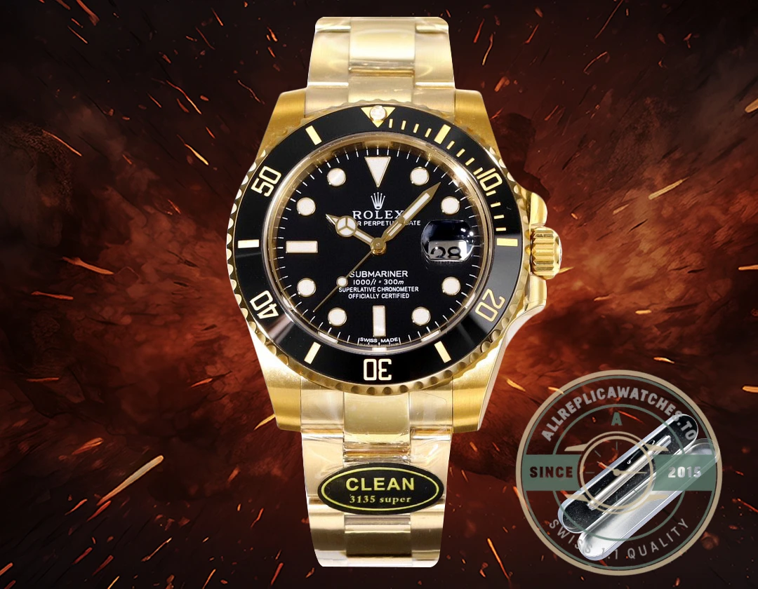 Replica Rolex Submariner 40 mm Yellow Gold 116618LN Black Dial - Swiss-Made Clone Watch