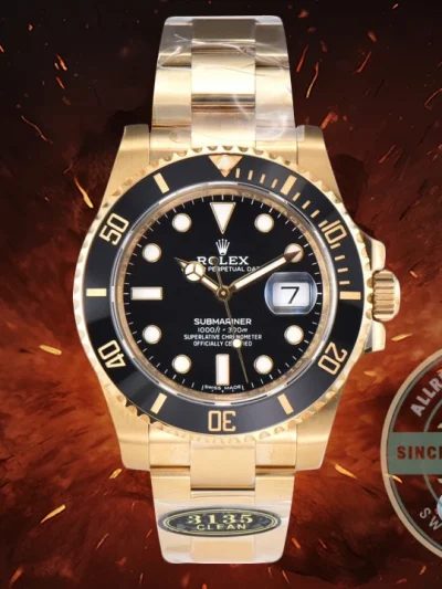 Replica Rolex Submariner 40 mm Yellow Gold 116618LN Black Dial - Premium Super Clone Watch