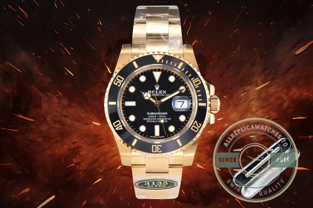 Replica Rolex Submariner 40 mm Yellow Gold 116618LN Black Dial - Premium Super Clone Watch
